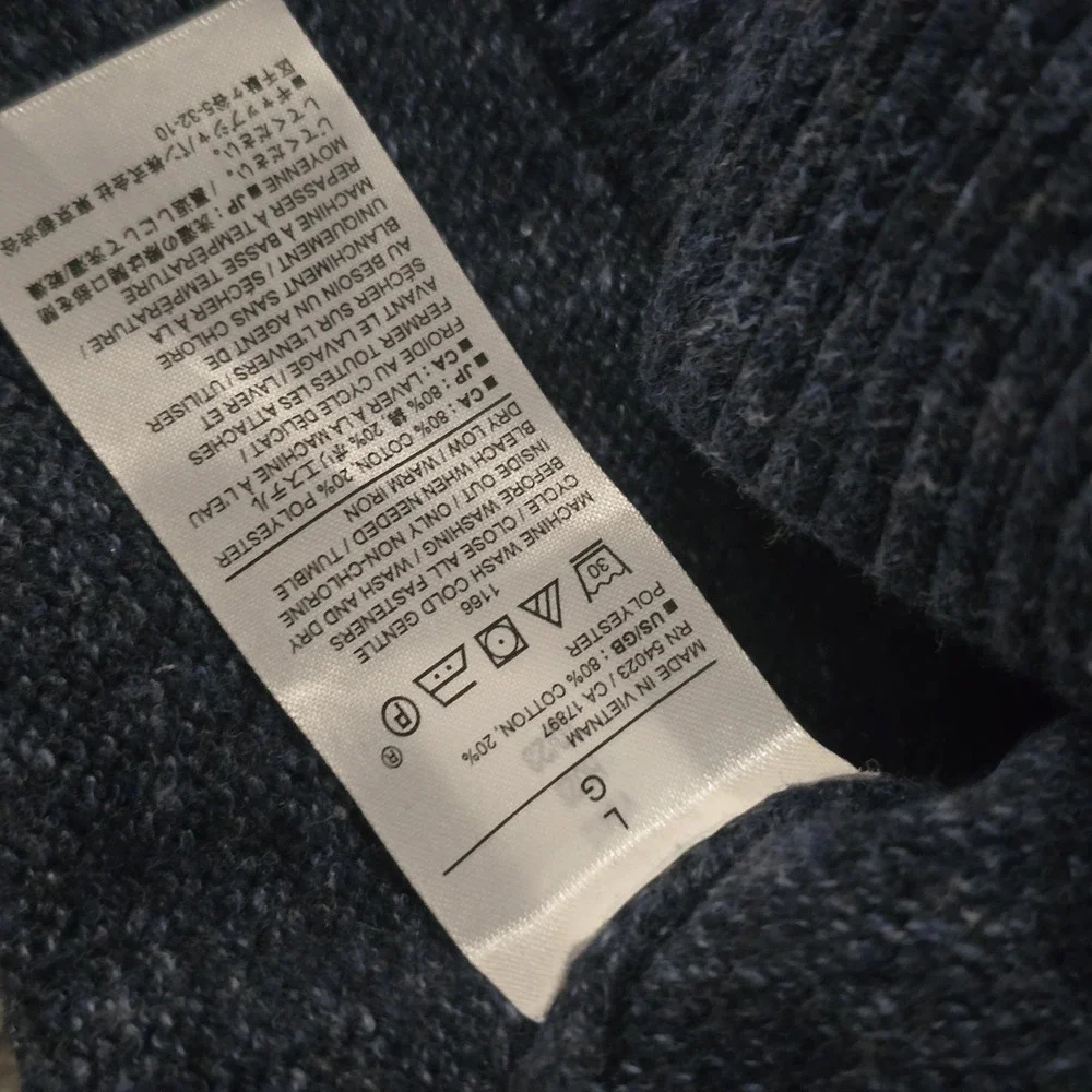 Banana Republic Hooded Sweater L Wool Blend Quarter Zip Blue Marled Casual